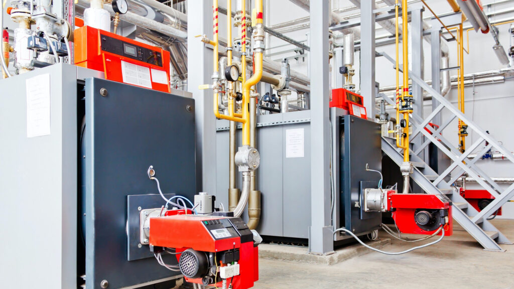Large industrial commercial boilers for heating and cooling